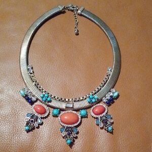 -- Express Necklace with Faux Coral and Turquoise Accents